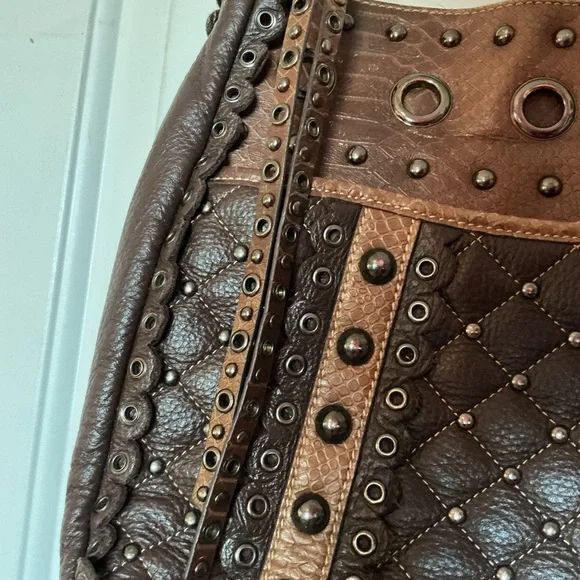 SHARIF Bundle of 3 Shoulder Bags Leather Suede and Mixed Green Brown Tan